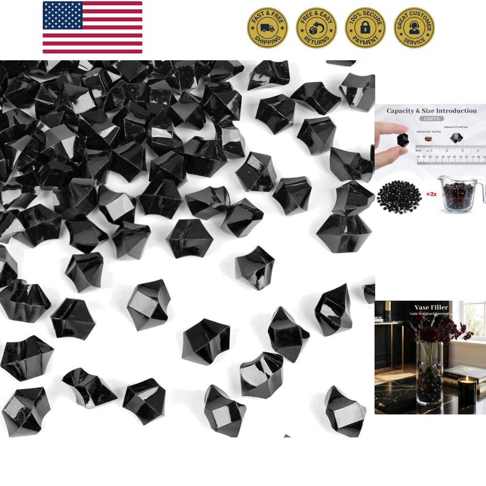 150PCS Fake Ice, Black Decorations Vase Fillers, Black Plastic Gems Aquarium …