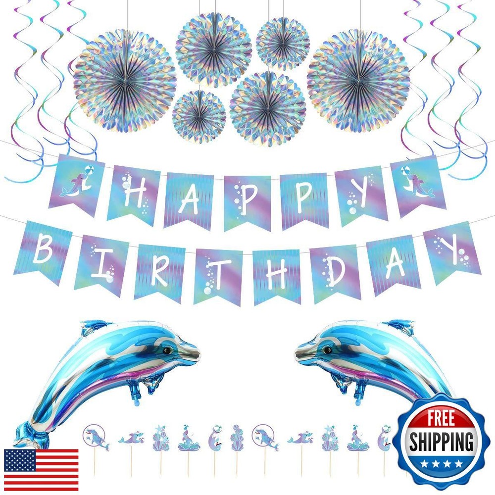 Dolphin Party Decorations Kit – Blue Ocean Theme Birthday Supplies with Ballo