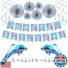 Dolphin Party Decorations Kit – Blue Ocean Theme Birthday Supplies with Ballo