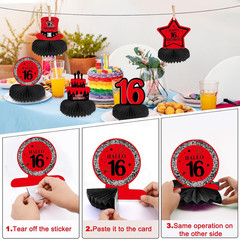 16Th Birthday Decorations for Boys Girls Red Black, Sweet 16 Party Decorations w