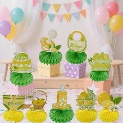 9 PCS Sweet Lemon Baby Shower Centerpieces Honeycomb Table Decor Sign Supply