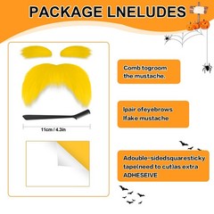 Yellow Mustache and Eyebrows for Kids Adults – Self-Adhesive Fake Beard,…