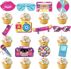 Vibrant 90s Party Decorations: 48 Pcs Cupcake Picks for Themed Celebrations