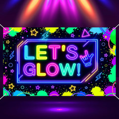 Neon Glow Banner 71X43 Inch Party Decoration Geometric Shapes Birthday Backdrop