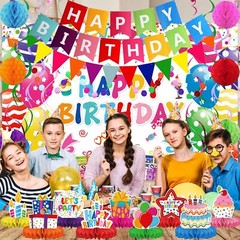 Birthday Decorations Kit Birthday Party Banner Honeycomb Balls Metallic Hanging