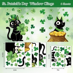 6 Sheets St. Patrick’ s Day Window Clings Window Decal Black Cat Green Shamrock