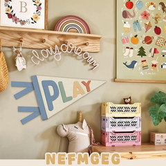 Kids Playroom Decor, Play Sign Wall Felt Pennants Banners Flags, Boho Colorful W