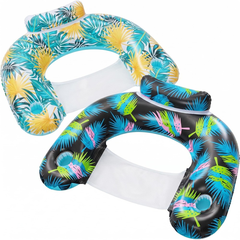 Inflatable Pool Float Chair with Ergonomic Headrest & Cup Holder, Comfortable…