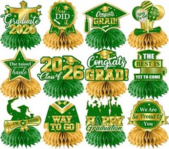 Green and Gold Graduation Decorations 2026,12pcs Green Graduation Table Decorati