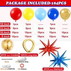Cartoon Balloon Arch Kit,184Pcs Red Yellow Blue Gold Confetti diy Long Balloo…