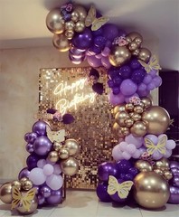 Purple Balloon Garland Kit With Butterfly Dark And Gold Arch Lavender Light D…