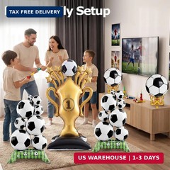 5 Pcs Soccer Balloons Party Decorations Set, Extra Large Trophy & World Cup Foil