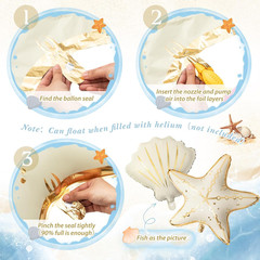 Gejoy 6 Pcs Under The Sea Party Decorations, Starfish & Seashell Foil Balloons,
