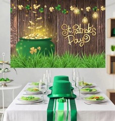 Happy St Patricks Day Party Backdrop 8x6FT Vintage Wood Board Lucky Clover…