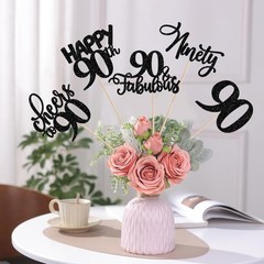 15 Pack Black 90th Birthday Centerpiece Sticks «90 & Fabulous» Table Toppers