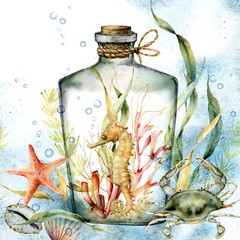 BOTTLED SEAHORSE Coastal Cocktail Napkins 20pcs Decorative Napkins for Decoupage