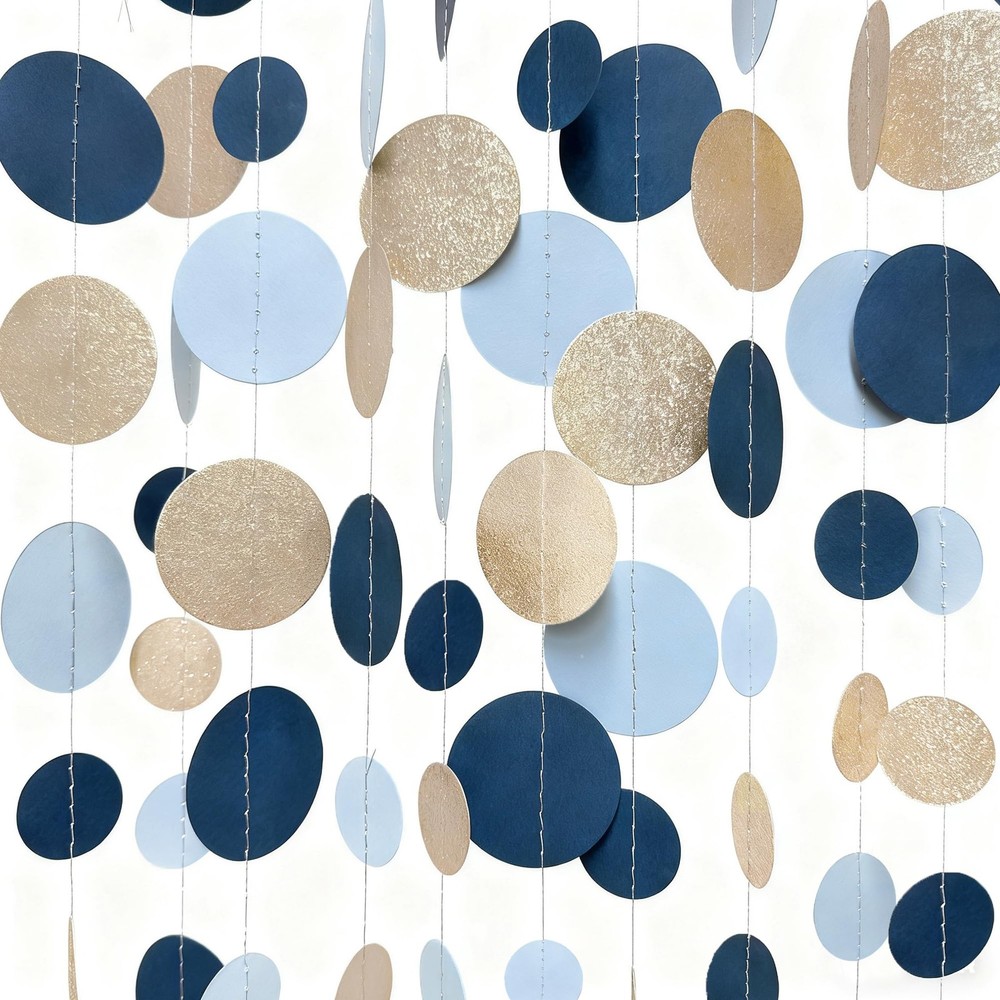 Navy Blue Champagne Gold Polka Dots 46 feet, Dusty