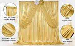 10x10ft Gold Sequin Backdrop Curtains, Wrinkle Glitter Backdrop Drapes for