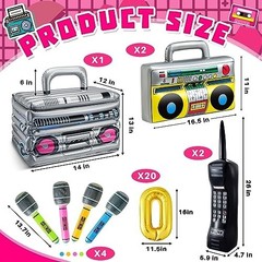 29 Pcs 80s 90s Party Decorations – Inflatable Boom Box Cooler, Balloons & Props