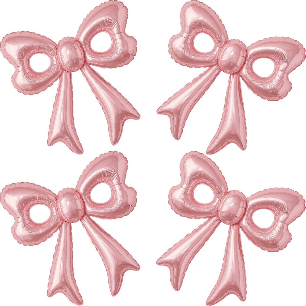 4 Pcs Pink Bow Balloons, 31”Huge Bow Aluminum Foil Balloons for Birthday, Bab…