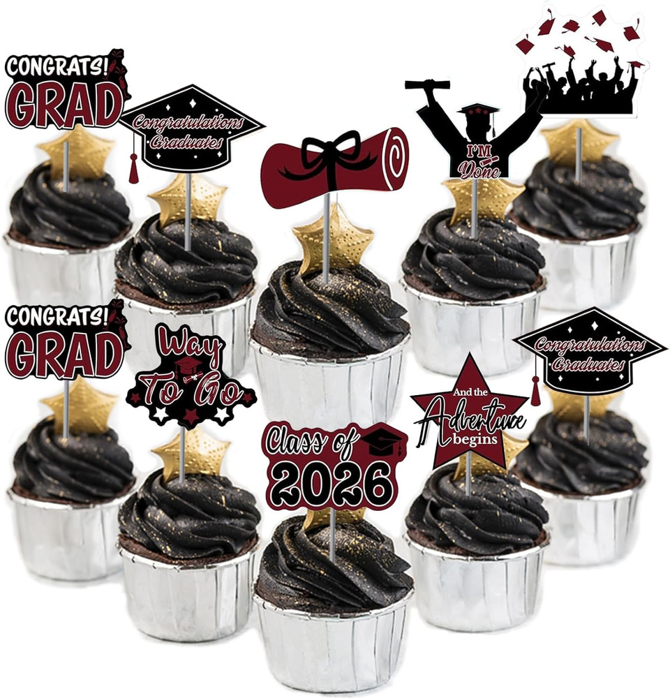 48 Pack Graduation Cupcake Toppers Class of 2026 Graduation Party Decorations,Le