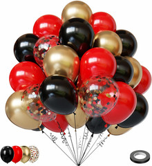 Lukiituke 75PCS Balloon, Black, Red, and Gold (12In and 5In), Casino Theme Party