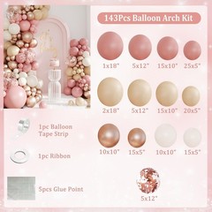Dusty Pink Balloon Arch Kit, 143Pcs Boho Blush Pink Sand White Nude Rose Gold…