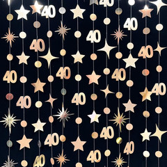 Champagne Gold 40Th Birthday Decorations Number 40 Circle Dot Twinkle Star Garla