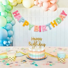 Pre-Strung 3D Pastel Felt Happy Birthday Banner, Handmade Soft Fresh Color