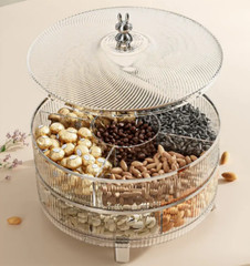 Candy Storage Box Snacks Organizer with Cover Fruit Nuts Tray 2 Layer