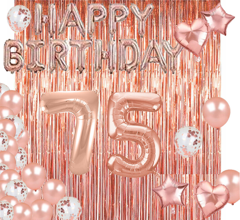 Rose Gold 75th Happy Birthday Photo Background Balloon Party Decoration Supplies