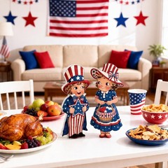 2PCS 4th of July Table Decorations, Vintage Patriotic Tiered Tray Decor, 250 Ann