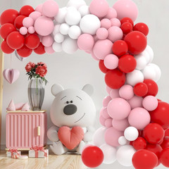 Red Pink White Balloon Arch Garland Kit, 122PCS Red Light Pink White Party Ballo