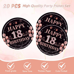 18th Birthday Party Tableware Set 41Pc Rose Gold Plates Napkins Tablecloth