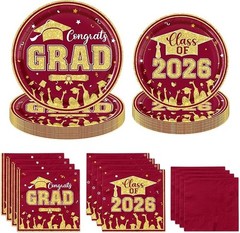 Maroon Gold Graduation Decorations 2026,200Pcs Maroon Graduation Plates and Napk