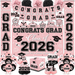 Graduation Decorations 2026 Light Blue Party Decor Set with Congrats Grad Banner