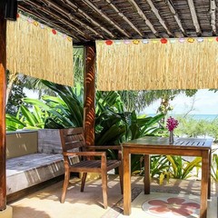 (4) Luau Party 9ft x 29in Grass Table Skirts Gold Silk Flowers Tiki Bar Tropical
