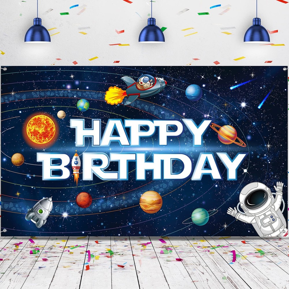 Sumind Space Happy Birthday Decorations 72.8 Inchesx43.3 Inches, Multicolor