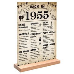 Vintage 1955 Poster Sign, 70th Birthday Party Decor, Acrylic Stand, Beige