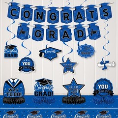 2026 Graduation Decorations Set – Blue Theme, Congrats Grad Banner, Backdrop, Ba