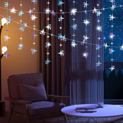 Glitter Iridescent Four-Angle Star Paper Garland Banner Décor 40 Feet Iridescent