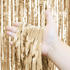 3 Pack Champagne Tinsel Backdrop, 3.3X6.6 FT Metallic Tinsel Foil Fringe Curtain