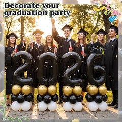 4 Sets 5 ft Graduation 2026 Balloons Column Stand Kit Jumbo Black 2026 Grad C…