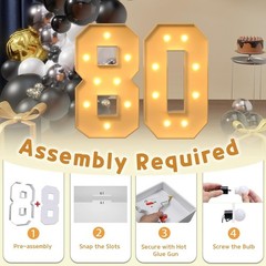 Large 3FT Light Up Number 80 Birthday Decorations – Foam Board Arch