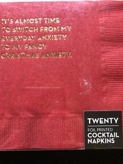 Sapling Press 20 Foil Printed Christmas Cocktail Napkins Red With Gold Print