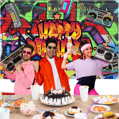 80S and 90S Rock N Roll Hip Hop Graffiti Photo Booth Backdrop Banner – Retro