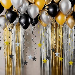 Black Gold and Silver Foil Hanging Ceiling Swirls Garland,Star Swirl Streamer…