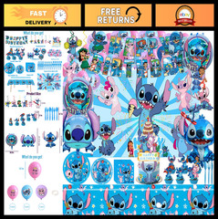 Stitch Birthday Party Supplies Set – 123 Pcs Decoration Kit, Banner, Balloons, P