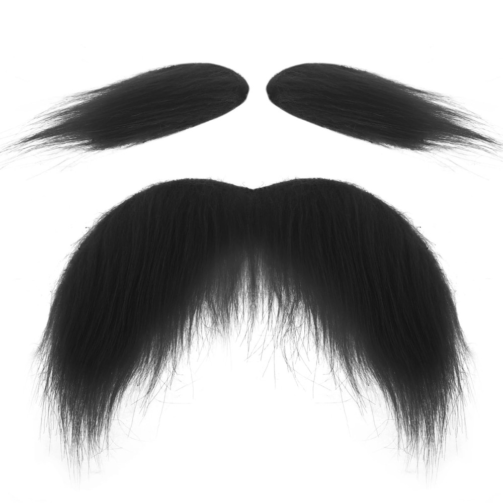 2 Pcs Fake Mustache Eyebrows Black Fake Beard Self Adhesive Stick on Mustache…