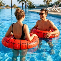 2 Pack Spiderweb Pool Floats 36 Inch Round Swim Rings Inflatable Spider Party…